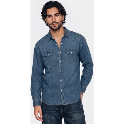 AllSaints Fenton Shirt Green Cast Indigo Taglia: M | Maglie a manica lunga Outlet | Uomo | Verde