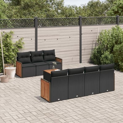 vidaXL - 8-delige - Loungeset - met - kussens - poly - rattan - zwart