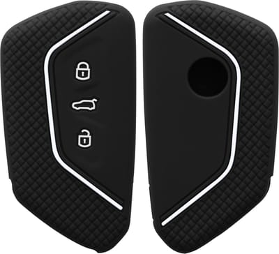 kwmobile autosleutel hoesje geschikt voor VW Golf 8 3-knops autosleutel hoes - Siliconen autosleutel behuizing - Auto sleutel case met honingraat - Sleuteletui in hoogglans zwart / wit