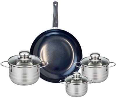 Set van 1 Koekenpan 28 cm en 3 kookpotten 12, 14 en 16 cm Elo Prima Glanzend