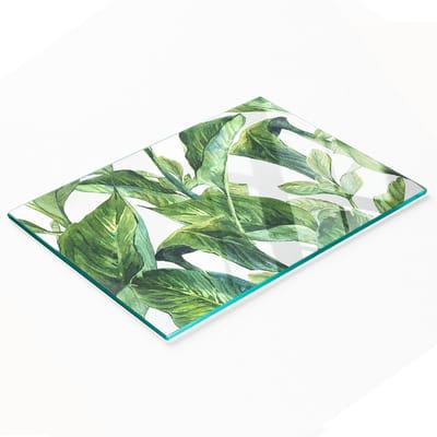 Multifunctionele decoratieve snijplank voor de keuken, gemaakt van gehard glas in de vorm van bladeren, 80x52 cm