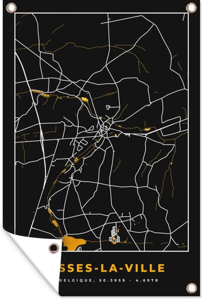 Muurdecoratie Stadskaart - Fosses-La-Ville - Plattegrond - Goud - Kaart - 120x180 cm - Tuinposter - Tuindoek