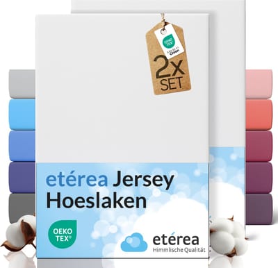 etérea Jersey hoeslaken 2-pack 100x200-120x200 cm (hoek 25 cm) 100% katoen - Wit