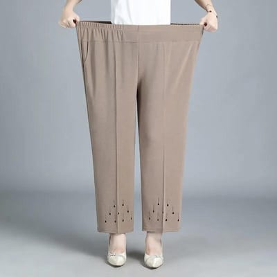 Zomer Dames Dunne Cropped Broek Elastische Hoge Taille Rechte Broek Holle Losse Middelbare Vrouwelijke Casual Broek XXXL gray