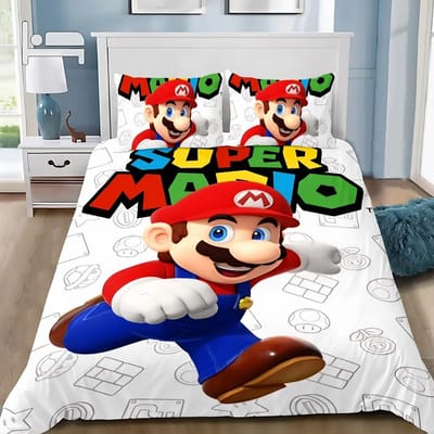 Spel Super M-Marios Dekbedovertrek Kussensloop Beddengoed Set Volwassen Jongen Meisje Slaapkamer Decoratie Kindercadeau Enkel Dubbel Grote Maat EU Single(135*200cm)3pcs