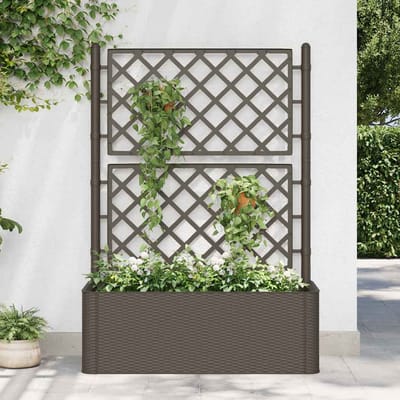 vidaXL - Plantenbak - hoog - met - latwerk - en - zelfbewateringssysteem - mokka