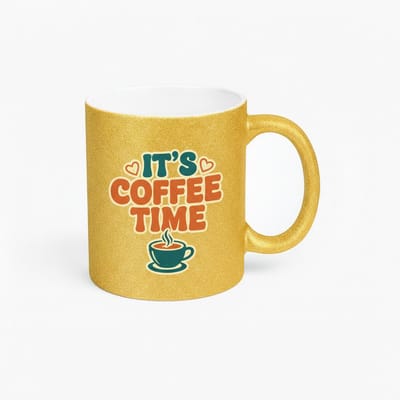 Gouden Glitter Mok 'It's Coffee Time' - Retro Koffiemok Cadeau