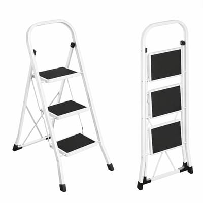 Huishoudtrap 3 Treden Inklapbaar – Antislip – Lichtgewicht – 150 kg Belastbaar – wit