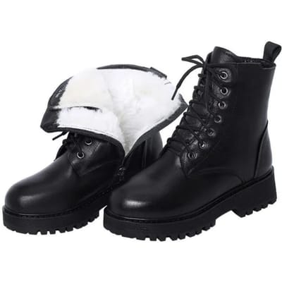 Dikke Zool Laarzen Dames Winter Warm Verdikte Korte Laarzen Waterdicht Zacht Leer Katoen Platte Schoenen Sneeuwlaarzen Dames 42 35 zwart