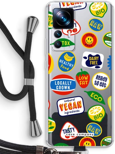 Case Company® - Hoesje met koord geschikt voor Xiaomi 12T hoesje met Koord - Fruitsticker - Telefoonhoesje met Zwart Koord - Bescherming aan alle Kanten en Over de Schermrand