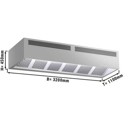 GGM Gastro Induktions-Kastenhaube - 3200mm - ohne Motor - mit Filter