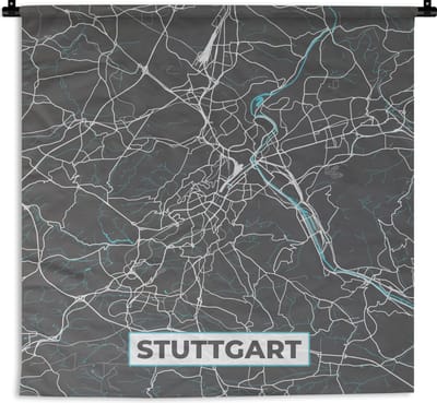 Wandkleed - Wanddoek - Blauw – Duitsland – Plattegrond – Stadskaart – Kaart – Stuttgart - 180x180 cm - Wandtapijt