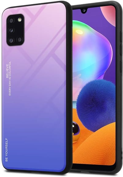 Cadorabo Hoesje geschikt voor Samsung Galaxy A31 in ROZE - BLAUW - Tweekleurige beschermhoes van TPU-silicone Case Cover en achterzijde van gehard glas
