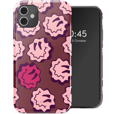 Selencia Hoesje - Geschikt voor Apple iPhone 11 - Backcover - Wavy Smiley Pink