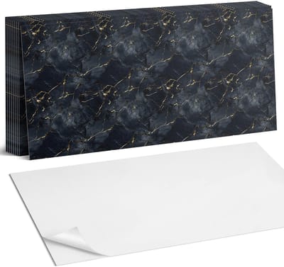 Coloray Plaktegels - Elegant marmer met aderen Zelfklevende Wandtegels - 40 cm x 20 cm - Zwart Plaktegels - 10 stuks - Rechthoek PVC Tegels - Plaktegels Badkamer - Vloertegels Zelfklevend - Vinyltegels Vloer Zelfklevend - Portugese Tegels