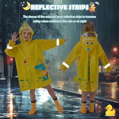 Regenjas, lichte kinderregenjas, waterdichte transparante hoedrand, verbreden, reflecterend design , regenponcho met capuchon , geel , Maat 90-104