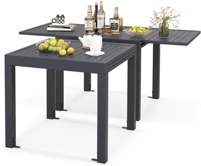 Uittrekbare Tuintafel - Verstelbare Buiten Eettafel - Gezellig Buiten Eten - Weerbestendig Aluminium - 80 tot 160 cm - Donkergrijs