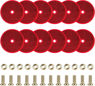 12 stuks ronde reflectoren voor voertuigen - kattenogen reflectoren met schroeven - E4-certificering - auto's, aanhangers, vrachtwagens en caravans - rood