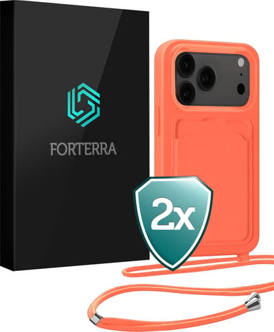 Hoesje Geschikt voor iPhone 17 Pro Pashouder Case Siliconen Hoes Met Koord - Hoes Geschikt voor iPhone 17 Pro Met Telefoonkoord Hoesje Back Cover Met Pasjeshouder - Papaya - 2 PACK