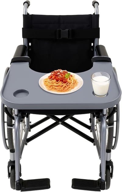 Rolstoel dienblad - Schoot tafel - Eten en werken - Afneembaar ontwerp - 58 x 525 cm - Grijs