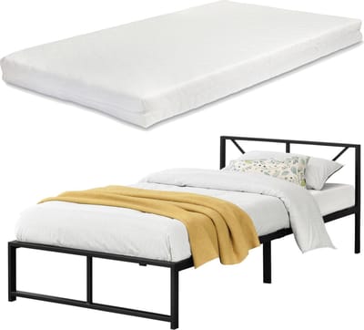 Metalen bed Meran bedframe met matras zwart 90x200 cm