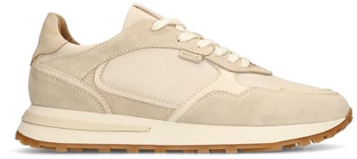 Manfield - Heren - Beige leren sneakers met suède details - Maat 40