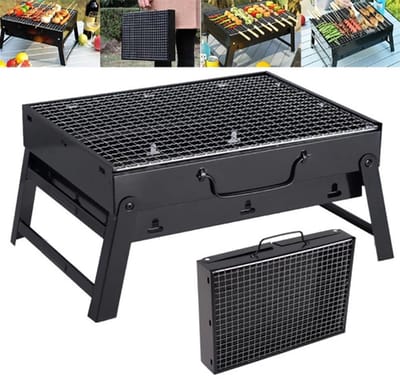 Borvat® Compacte Opvouwbare Houtskool BBQ - Draagbare Grill voor Kamperen, Picknicks en Tuinfeestjes - Roestvrij Staal, Zwart