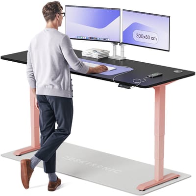 Desktronic HomePro Zit-sta Bureau Elektrisch In Hoogte Verstelbaar, 200x80 cm Roze/Zwart, Stille Dubbele Motor, Hoogte 62-126cm