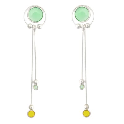 Behave – Oorbellen – 925 Sterling Zilveren Oorbellen - Langewerpige oorhanger - Groen Geel Glas