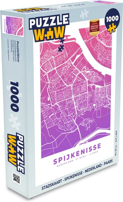 Puzzel Stadskaart - Spijkenisse - Nederland - Paars - Legpuzzel - Puzzel 1000 stukjes volwassenen - Plattegrond