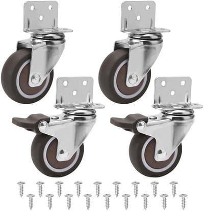 Dailygoods- Meubelwielen 50 mm - Zwenkwielen set van 4 - Zware wielen met rem - Draagvermogen 120 kg - L-vormige montageplaat - Stabiele en duurzame structuur
