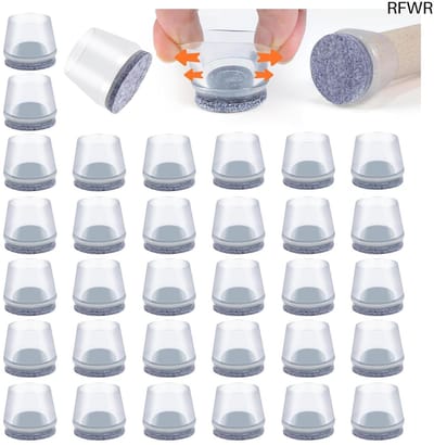 RFWR® Transparante siliconen stoelpootbeschermers met vilten pads - 16 stuks voor harde vloeren