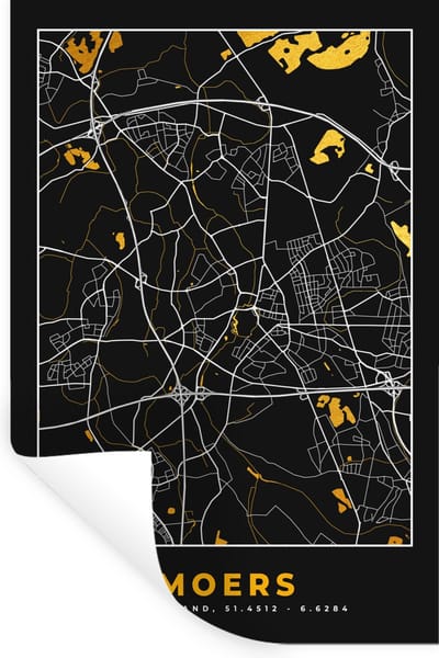 Muurstickers - Sticker Folie - Moers - Plattegrond - Kaart - Stadskaart - Goud - Duitsland - 20x30 cm - Plakfolie - Muurstickers Kinderkamer - Zelfklevend Behang - Zelfklevend behangpapier - Stickerfolie