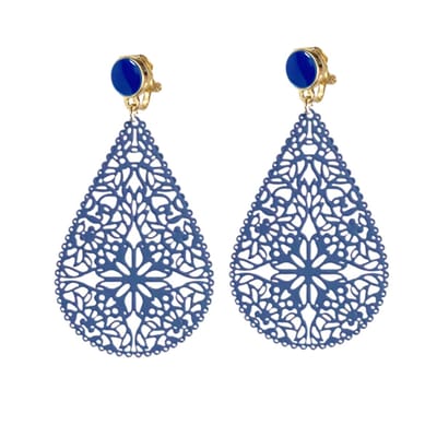 Clip Lange- Oorbellen -Blauw- filigraan-geen gaatje- Charme Bijoux