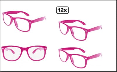 12x Blues brother bril pink/roze met blank glas - Thema party White festival fun verjardag optocht