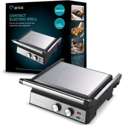 ARIVA-Grill-29x24cm-2 in 1-contact grill-tafel grill-tosti apparaat-Keramische anti-aanbaklaag-Timer-2000W
