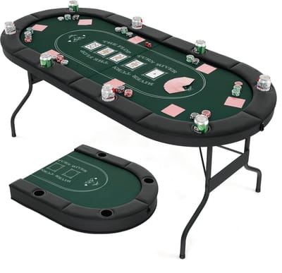 COSTWAY Pokertafel inklapbaar voor 8 spelers, speeltafel met bekerhouders en gevoerde armsteun, casino pokertafel voor Blackjack, Texas Hold'em (groen)