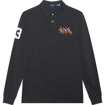 Polo Ralph Lauren Slim Fit Drie Pony Logo Lange Mouwen Poloshirt Heren tops Donkergrijs MNPOKNI16821451-020 M black
