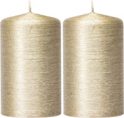Enlightening Candles Cilinderkaars/stompkaars - 2x - creme goud - 6 x 10 cm - 25 branduren - sfeerkaarsen - kaarsen - Woondecoraties