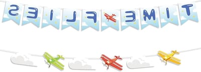 Dailygoods - Tinoaly Vintage Vliegtuigbanner Time Flies, Decoratie de Eerste Verjaardag van Decoratie voor Feest met Blauw Vliegtuigthema voor Babyshower met een Vliegtuigthema Verjaardag Het Feest Time Flies