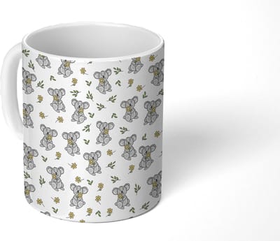 Mok - Koffiemok - Koala - Bloemen - Patronen - Kind - Mokken - 350 ML - Beker - Koffiemokken - Theemok