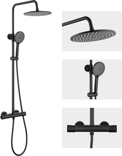 Auralum max Regendouche met Thermostaatkraan - Doucheset - Regendoucheset - 10 inch Douchekop - met Thermostatische Mengkraan - Waterbesparend - Zwart