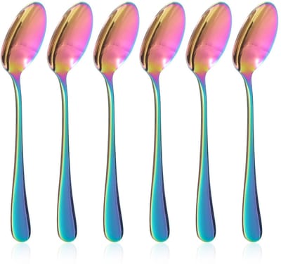Dailygoods- Koffielepels 6 stuks - Roestvrij Staal - Regenboogkleuren - Dessertlepel - Theelepel - Modern Design - Geschikt voor Cadeaus - Theelepels