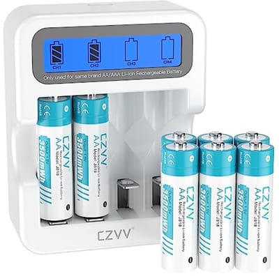 Universele Acculader - Batterijlader LCD - Batterijen Opladen - 4 Laadsleuven - 8 AAA Batterijen - Wit