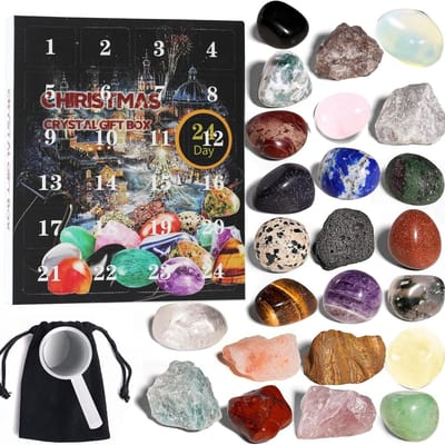 Adventskalender 2026-adventskalenders-Kristallen Adventskalender - 2026 Rock Mineral Gemstone - 24-daagse Kerst Countdown Kalender voor Volwassenen Rock Serie - Zwart - 26x22x3,5cm