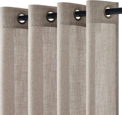 Extra lange gordijnen, gordijn, linnen, woonkamergordijnen met oogjes, halftransparant gordijn, linnenlook, modern, voor slaapkamer en kinderkamer, set van 2 stuks, taupe