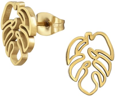 CS Joy - Blad oorbellen - Monstera - Chirurgisch staal - 9.1 x 11.9 mm - ip/pvd gold plated