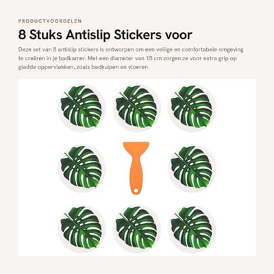 Dailygoods- Antislip Stickers - 8 Stuks - Bladmotief - Diameter 15 cm - Duurzaam - Voor Badkamer/Keuken - Voorkomt Uitglijden