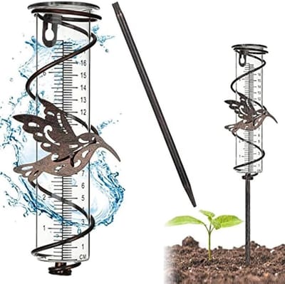 Hummingbird Regenmeter met grondpen, regenmeter van glas voor buiten, regenmeter van glas met metalen spies, regenmeter voor regenwater, decoratie voor buiten, terras, tuin, cort