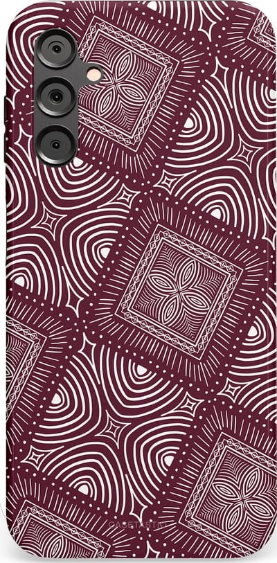 Casetastic Hoesje Geschikt voor Samsung A14 (5G/4G) - Stijlvolle Beschermende Duo-layer Case - Bohemien Rood Design